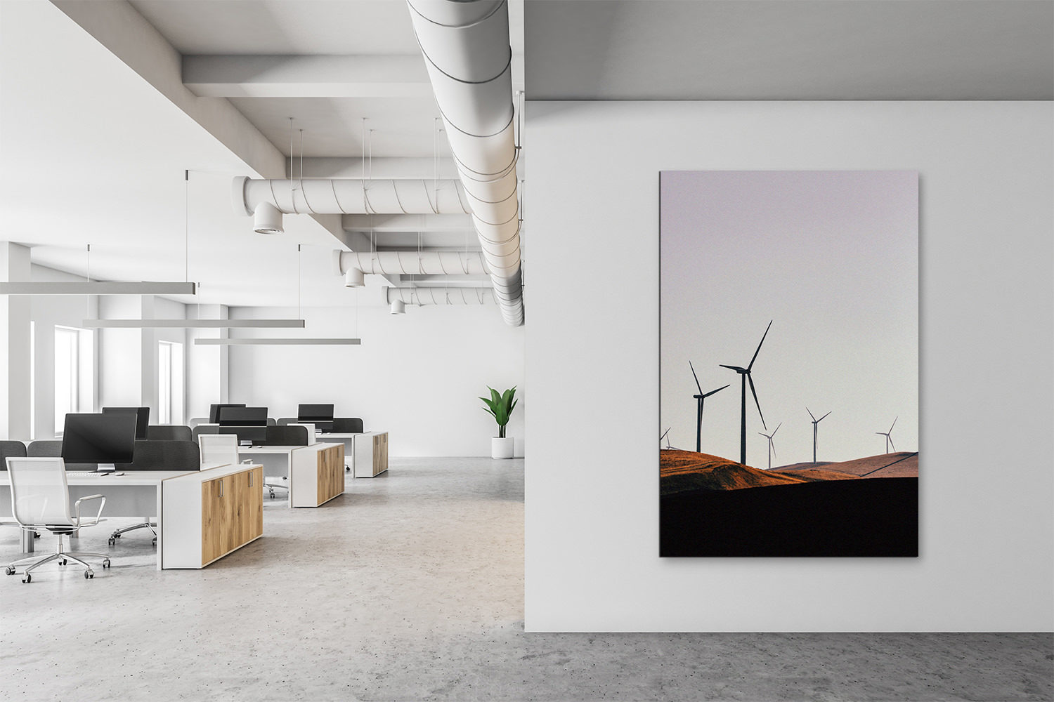 Inside of office building with picture of windmills